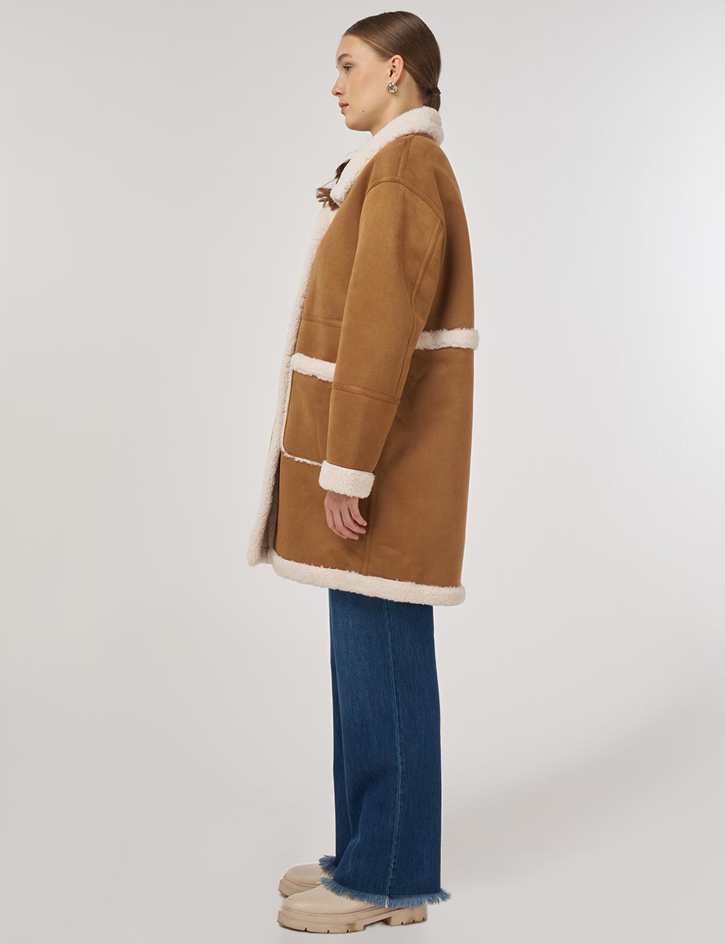 Patch Pocket Suede Coat Camel