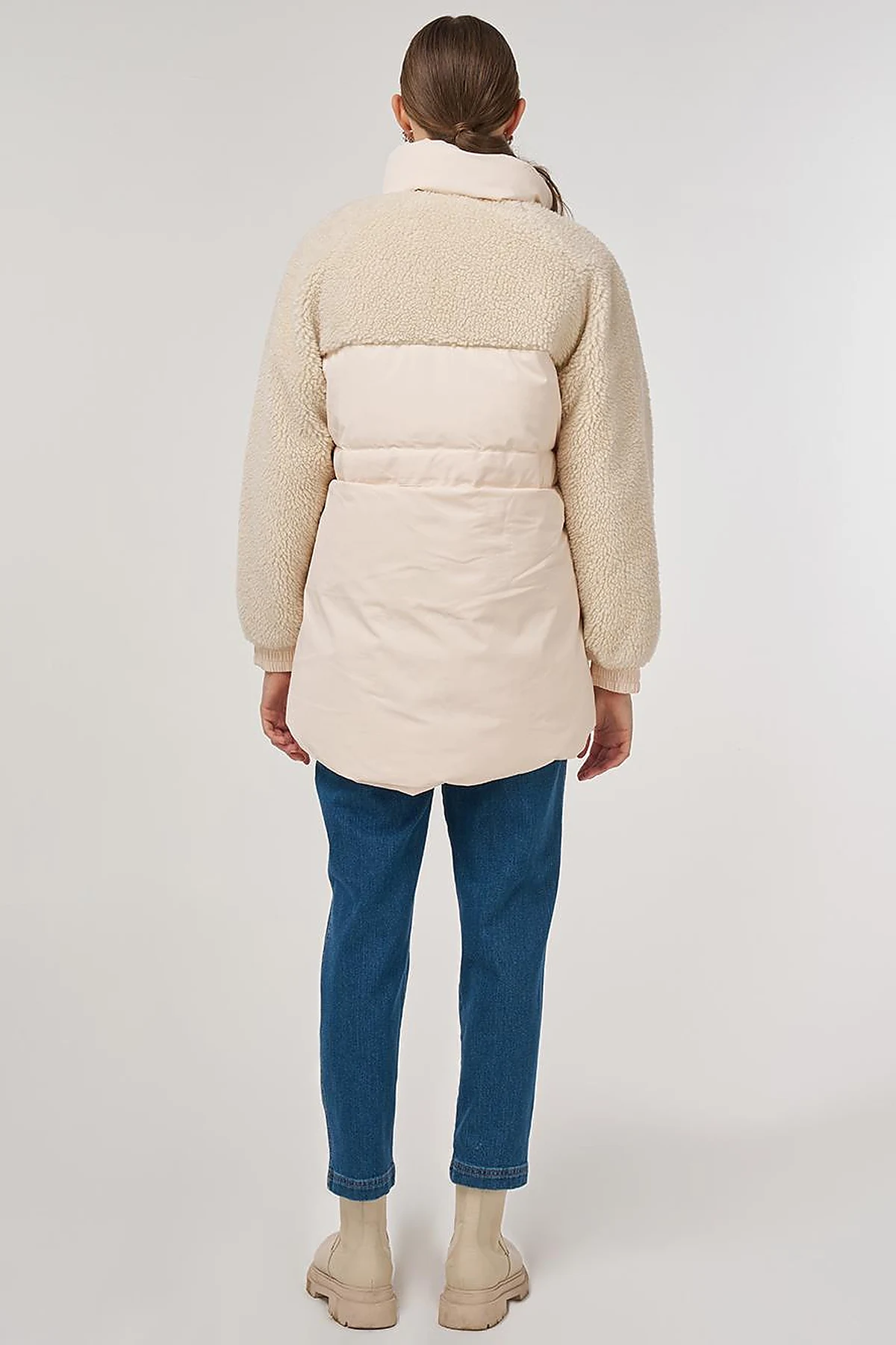 Pocket-Detail Plush Coat Cream 