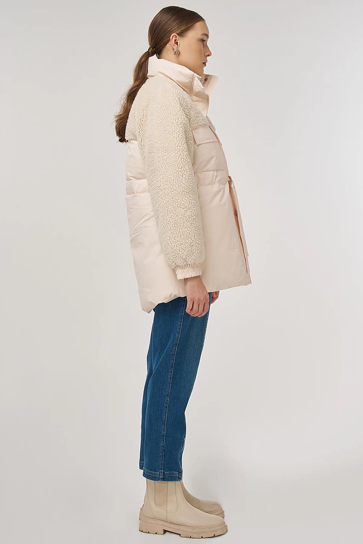 Pocket-Detail Plush Coat Cream 