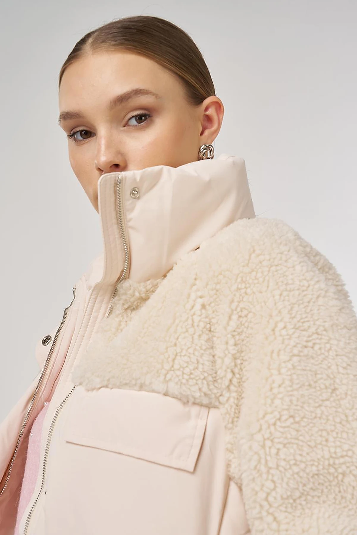 Pocket-Detail Plush Coat Cream 