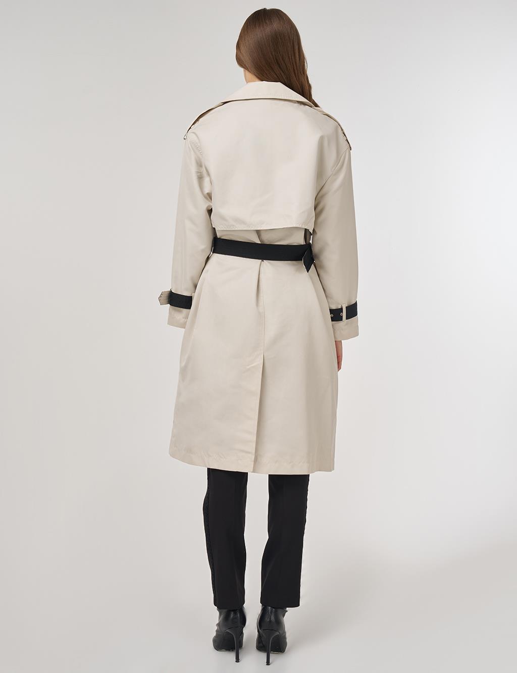 Epaulet Detailed Trench Coat Stone