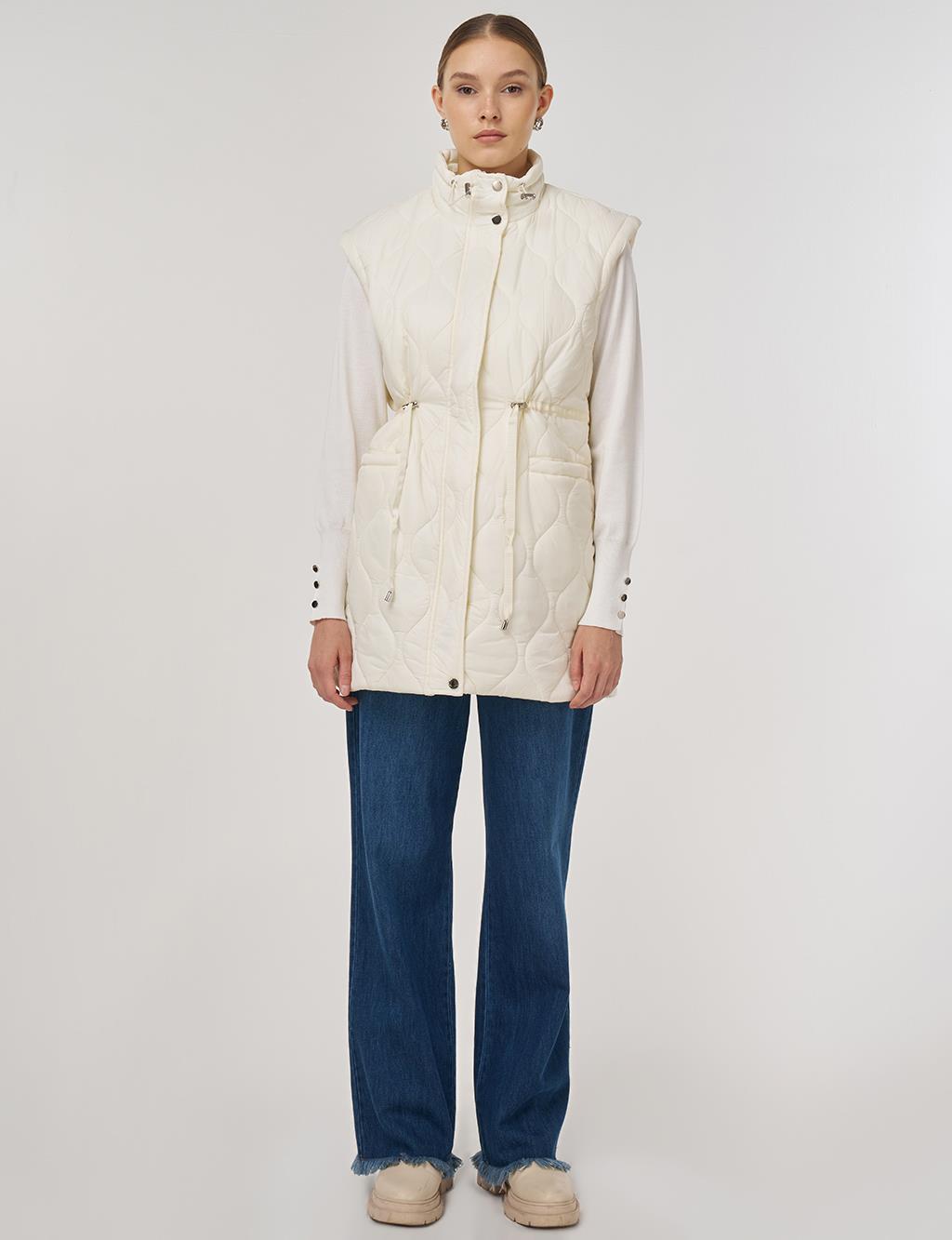 Stand Collar Puffer Vest Ecru