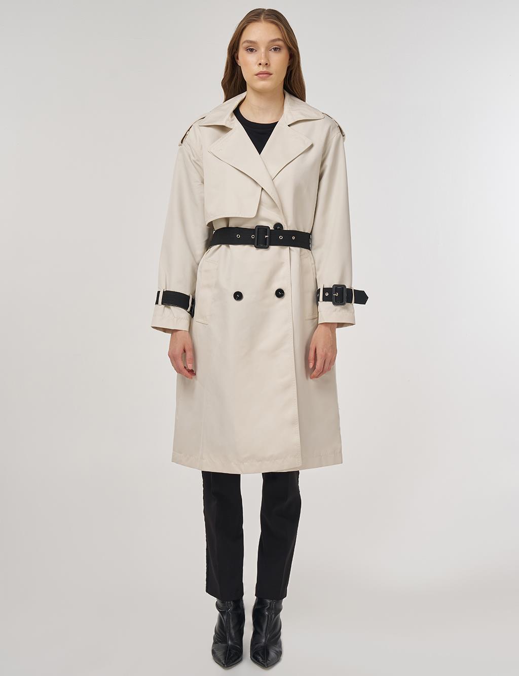 Epaulet Detailed Trench Coat Stone