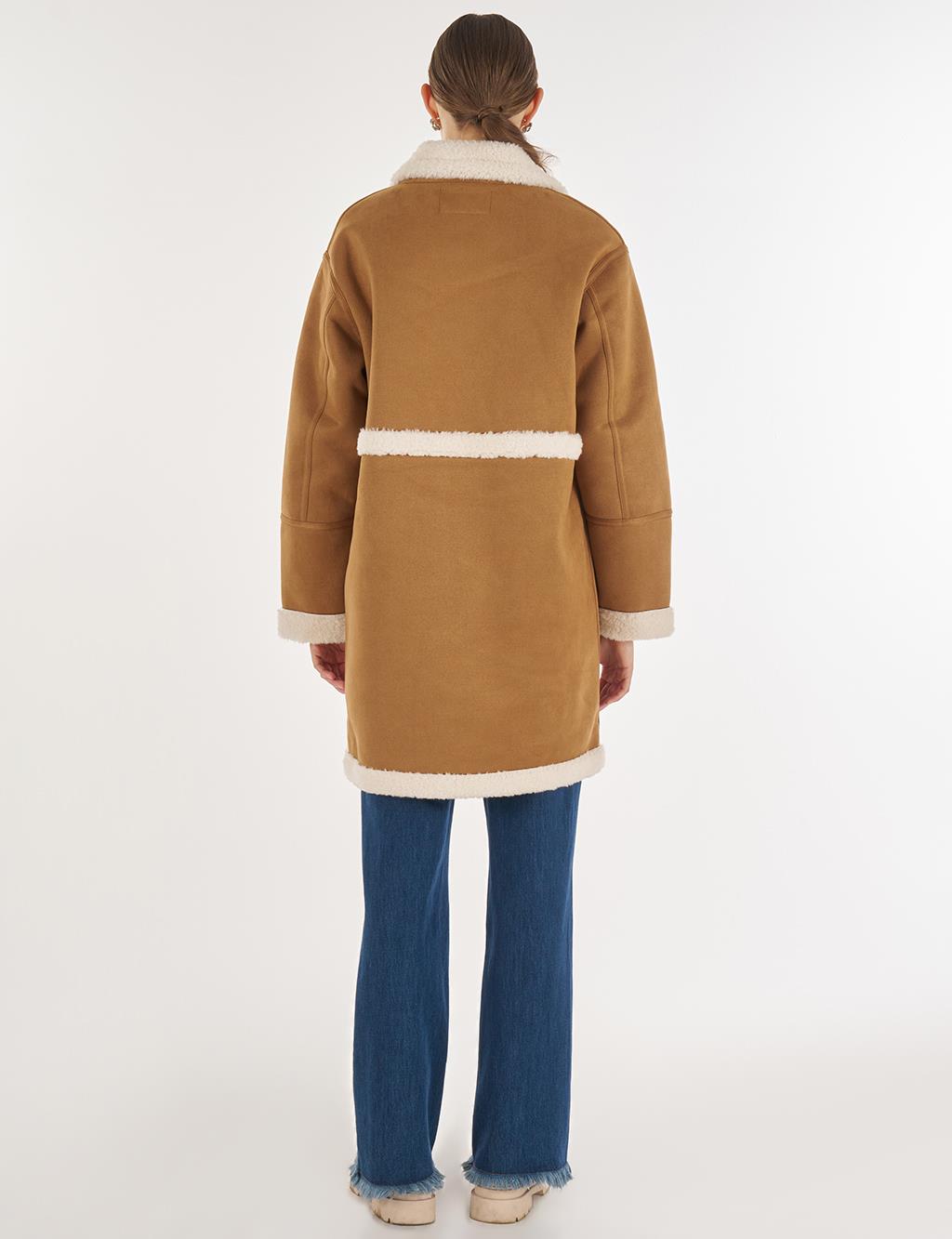 Patch Pocket Suede Coat Camel