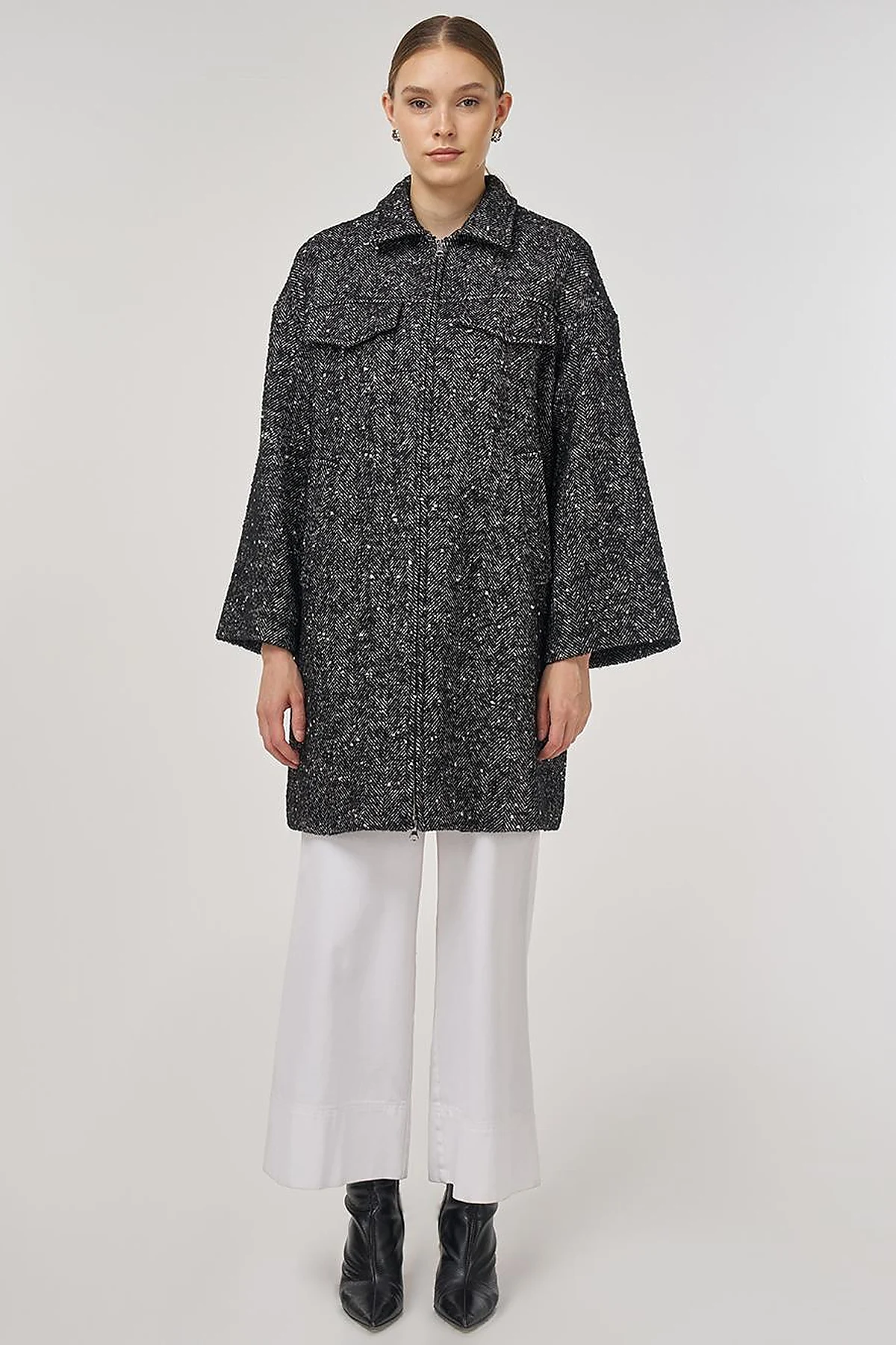 Flap Pocket Wool Coat Black
