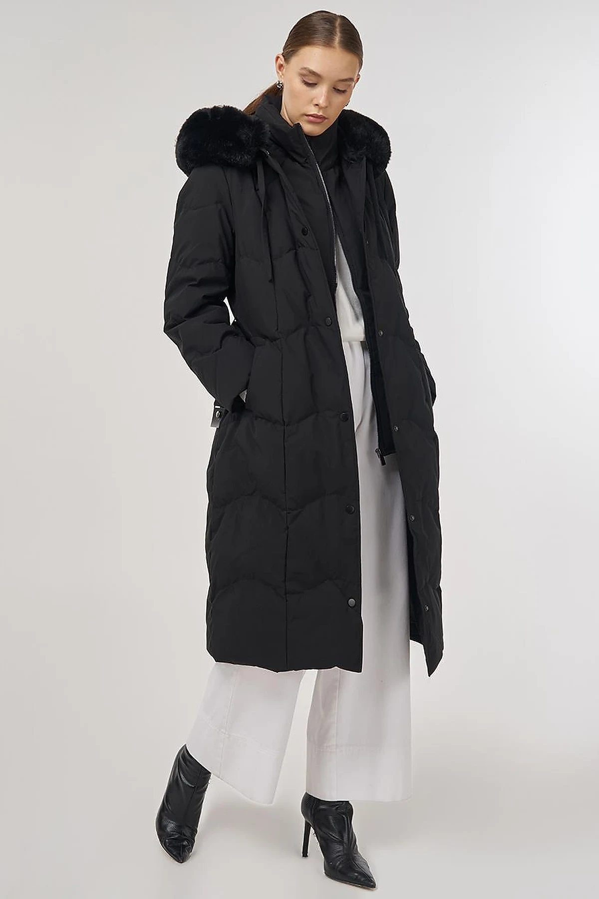 Hooded Down Coat in Black