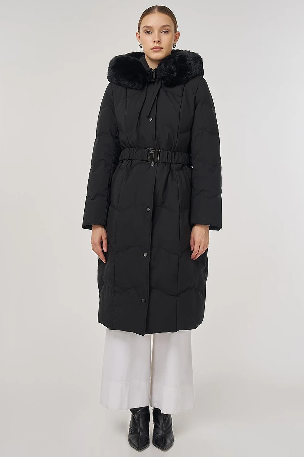 Hooded Down Coat in Black