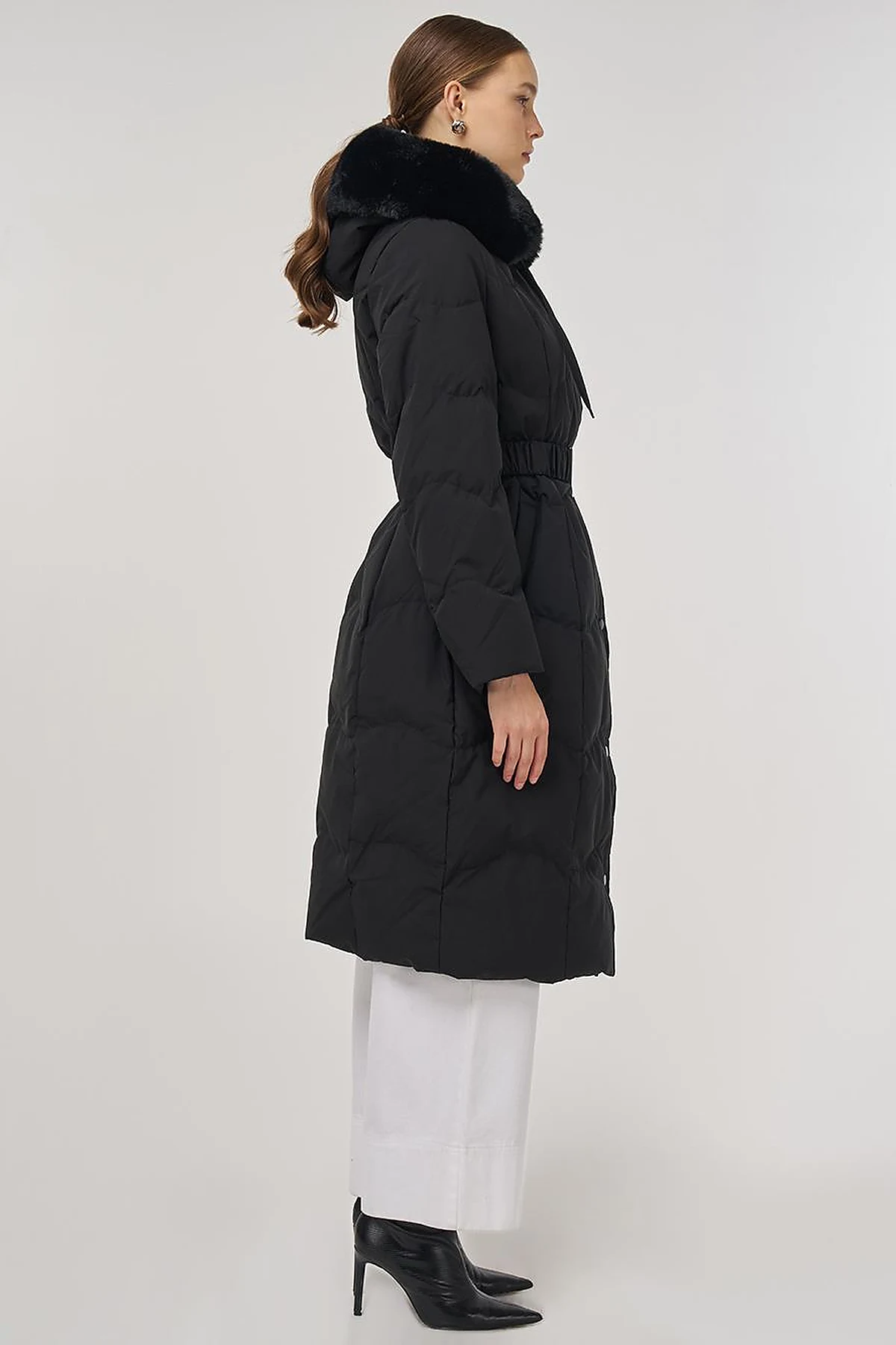 Hooded Down Coat in Black