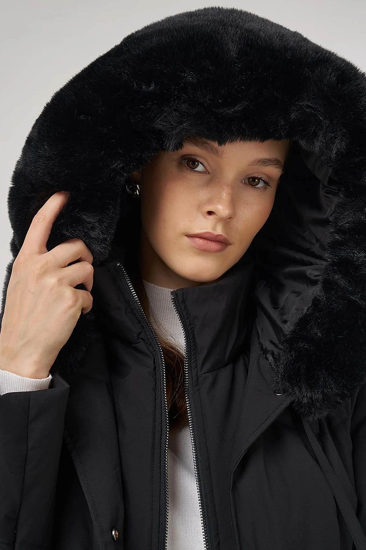 Hooded Down Coat in Black