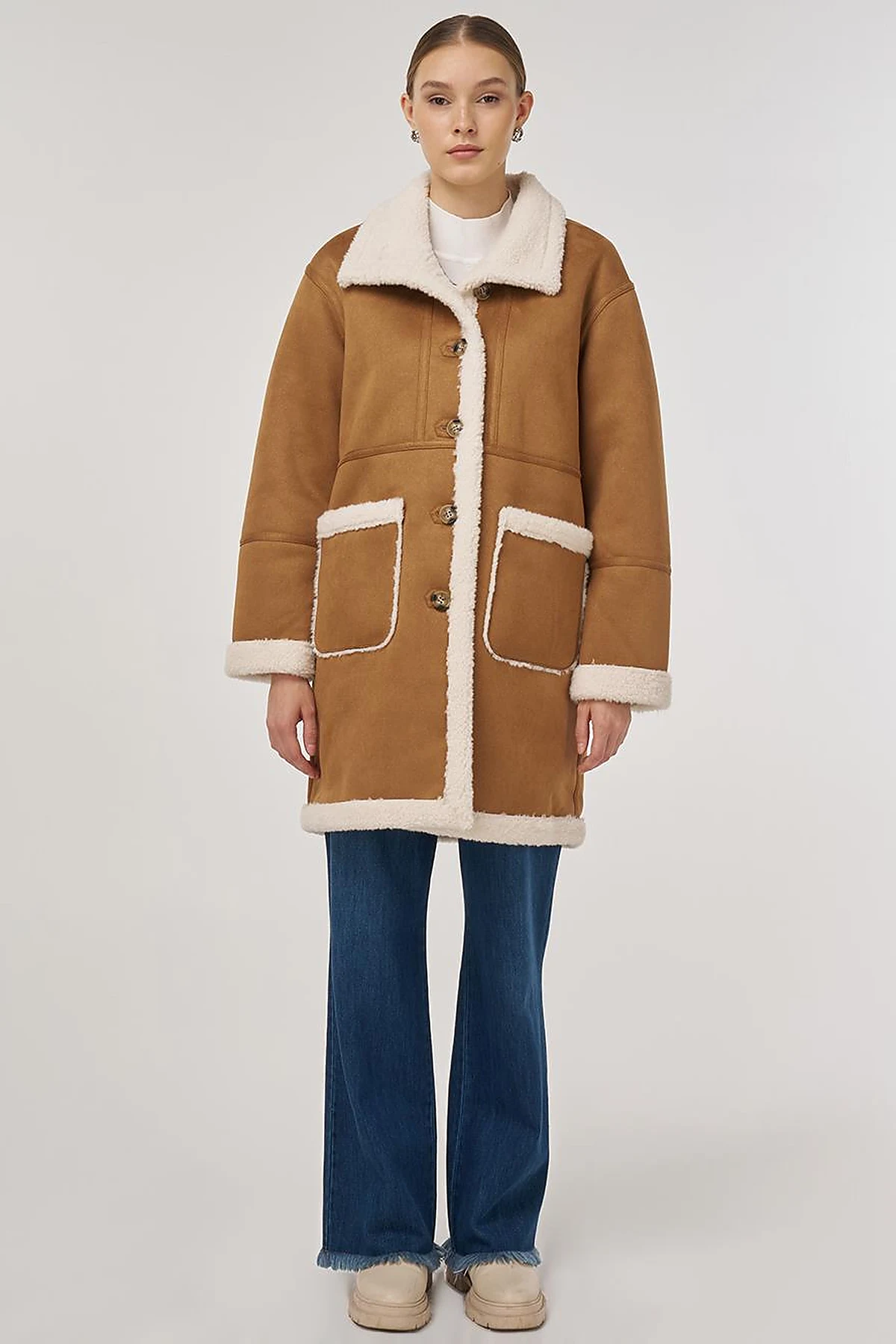 Patch Pocket Suede Coat Camel