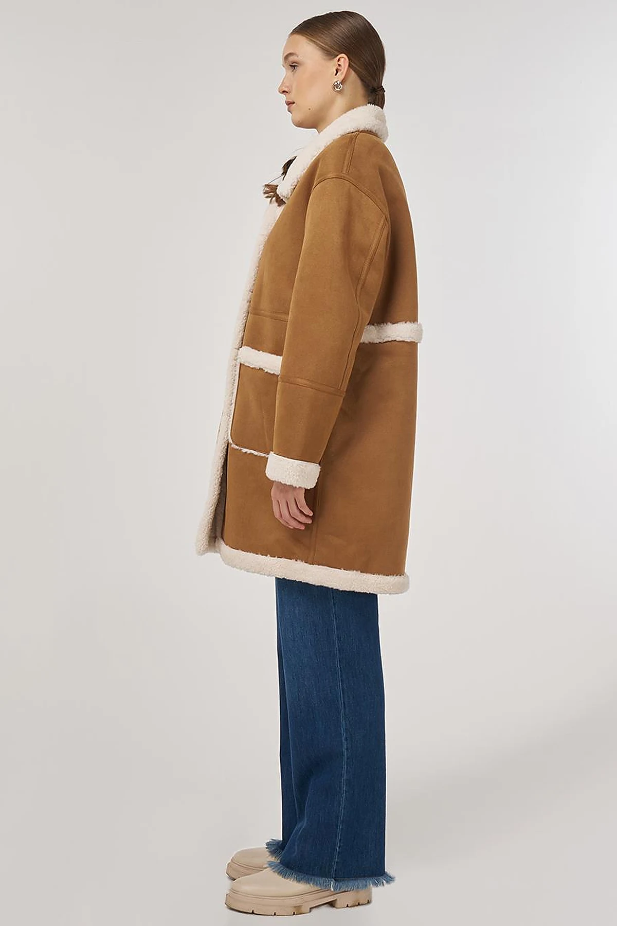 Patch Pocket Suede Coat Camel
