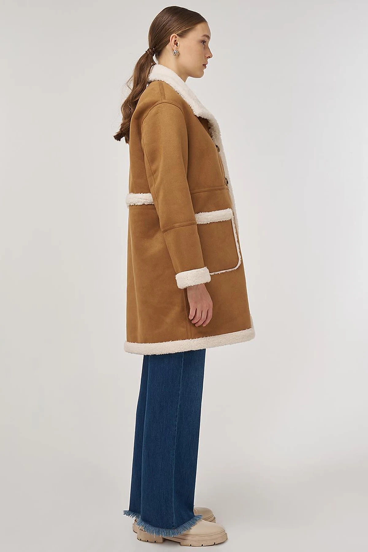 Patch Pocket Suede Coat Camel