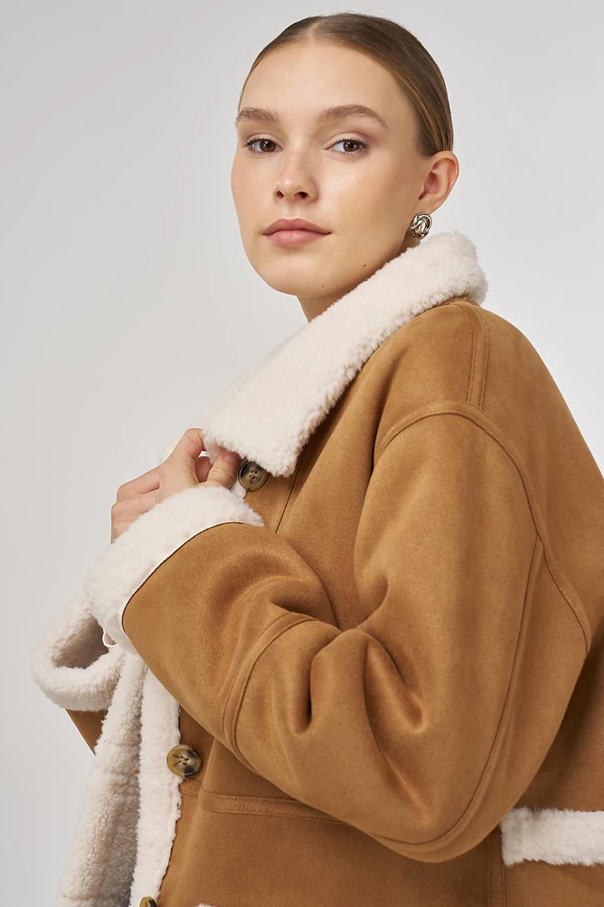 Patch Pocket Suede Coat Camel