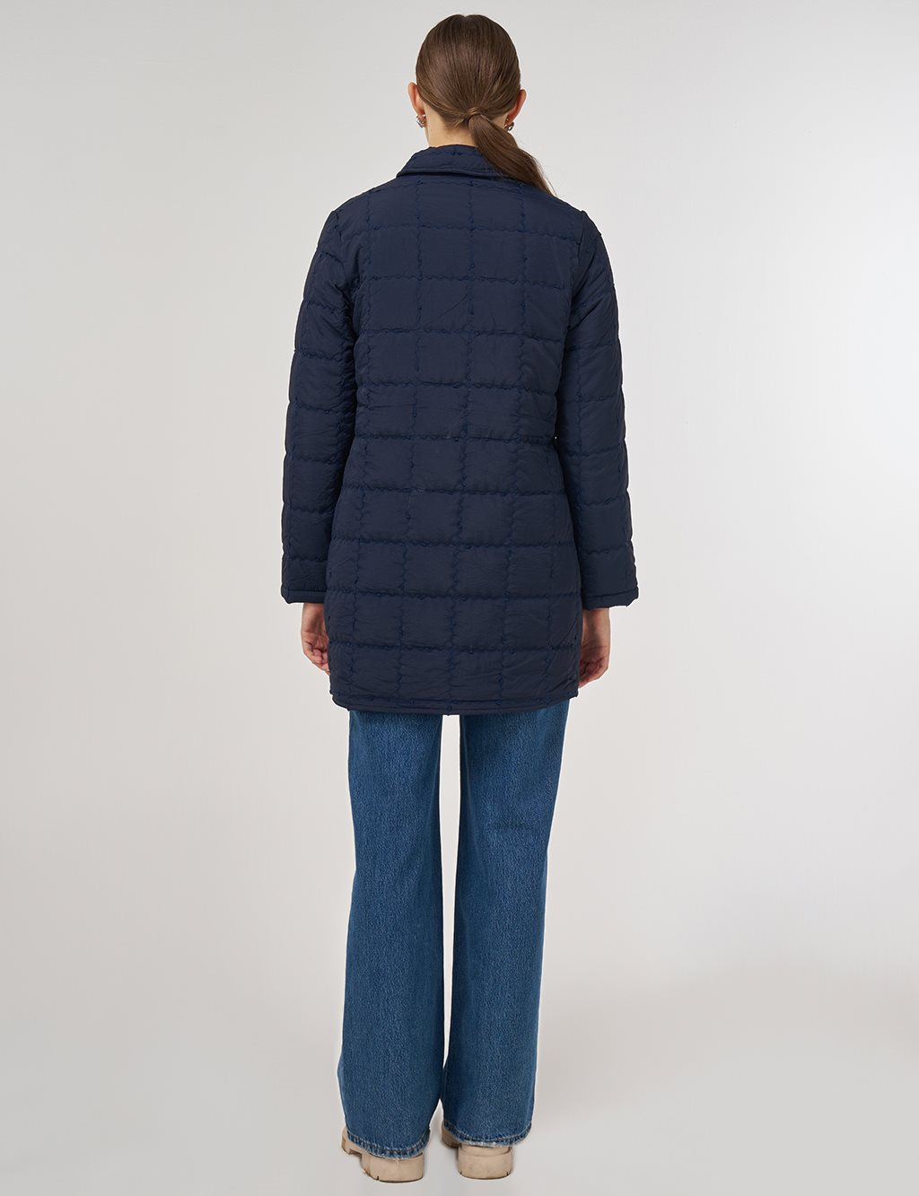 Rib-Stitched Short Anorak Jacket Navy