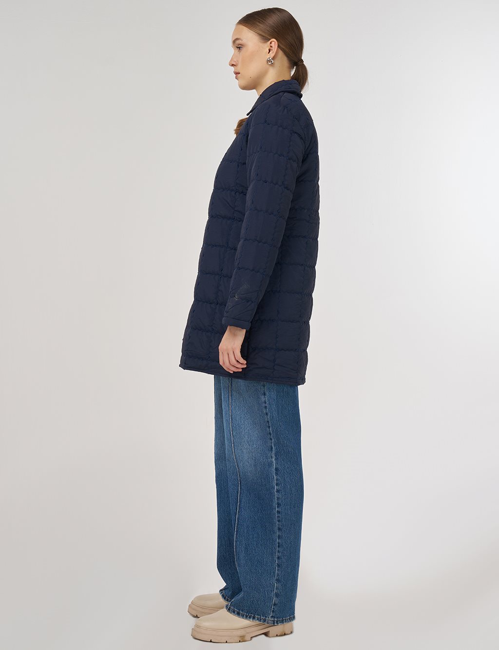 Rib-Stitched Short Anorak Jacket Navy