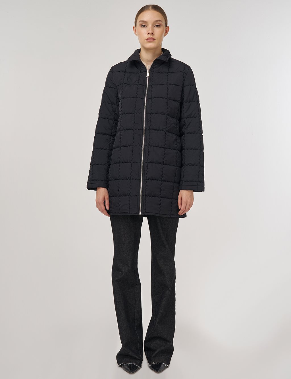 Rib-Stitched Short Anorak Jacket Black