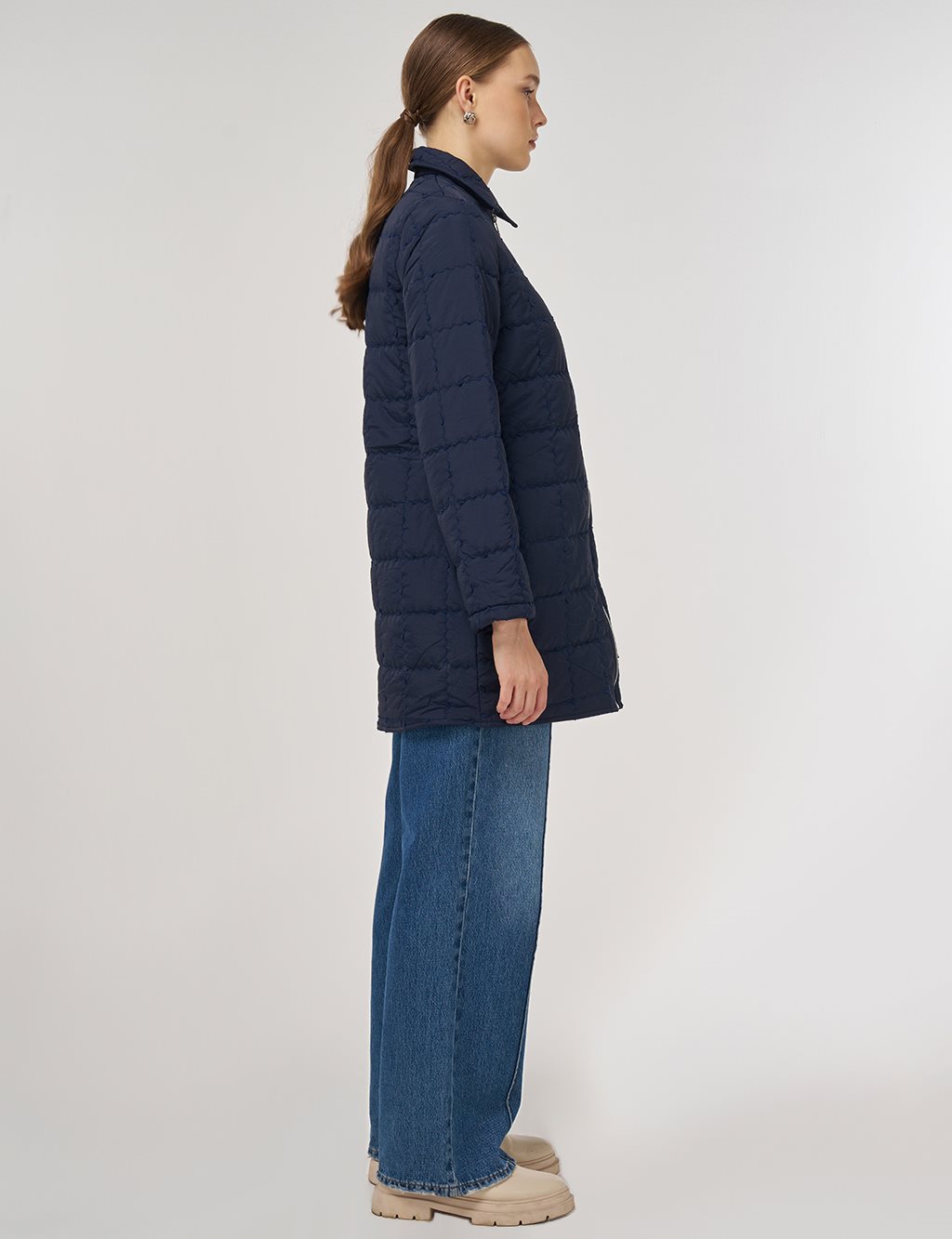 Rib-Stitched Short Anorak Jacket Navy