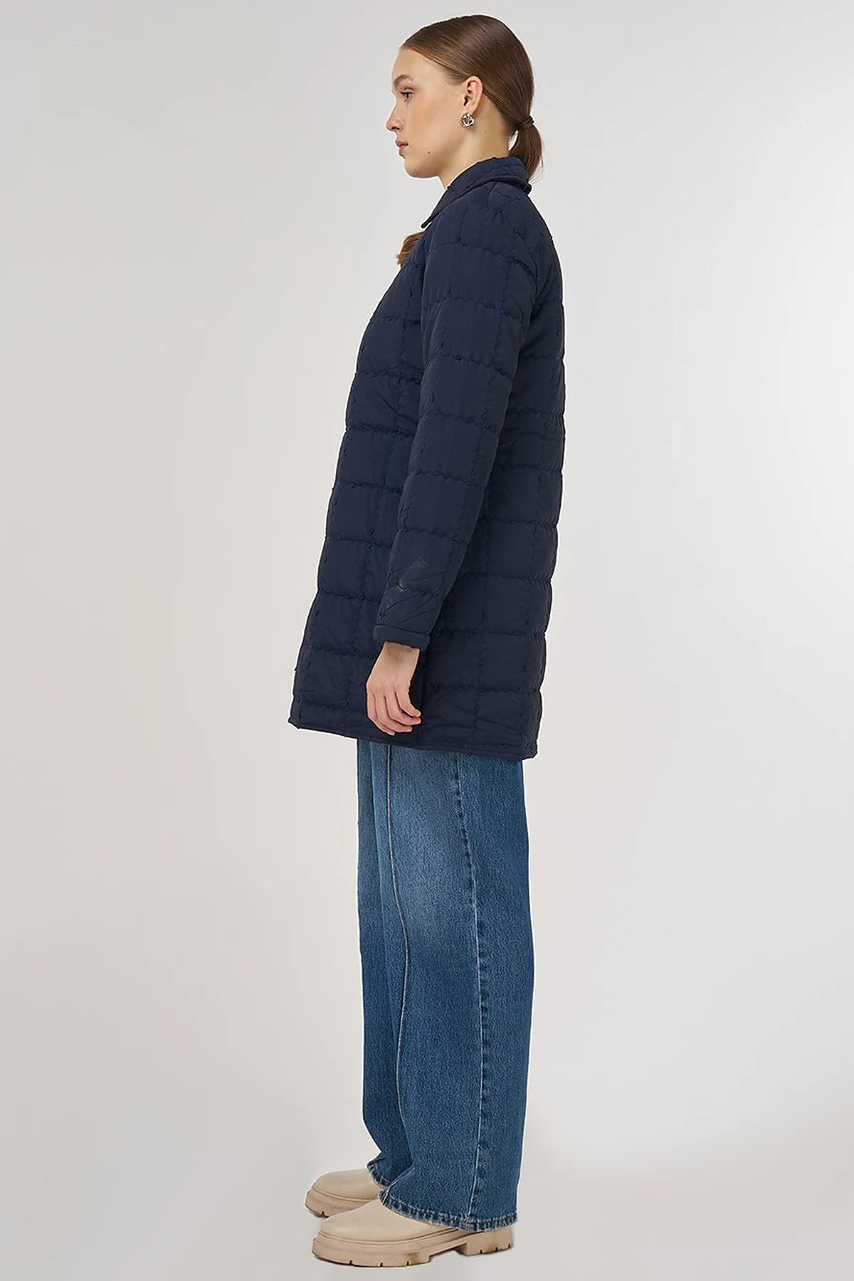 Rib-Stitched Short Anorak Jacket Navy