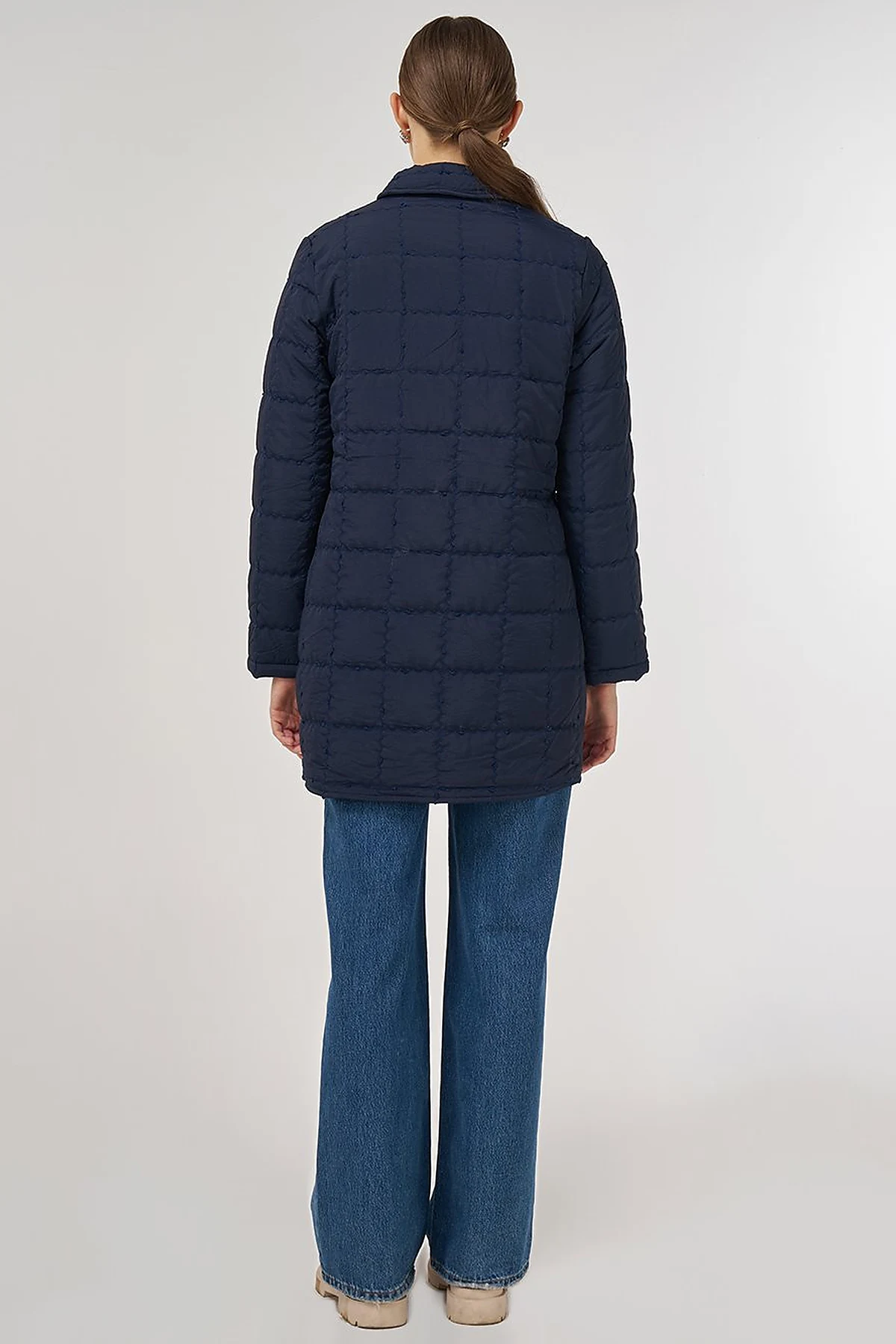 Rib-Stitched Short Anorak Jacket Navy