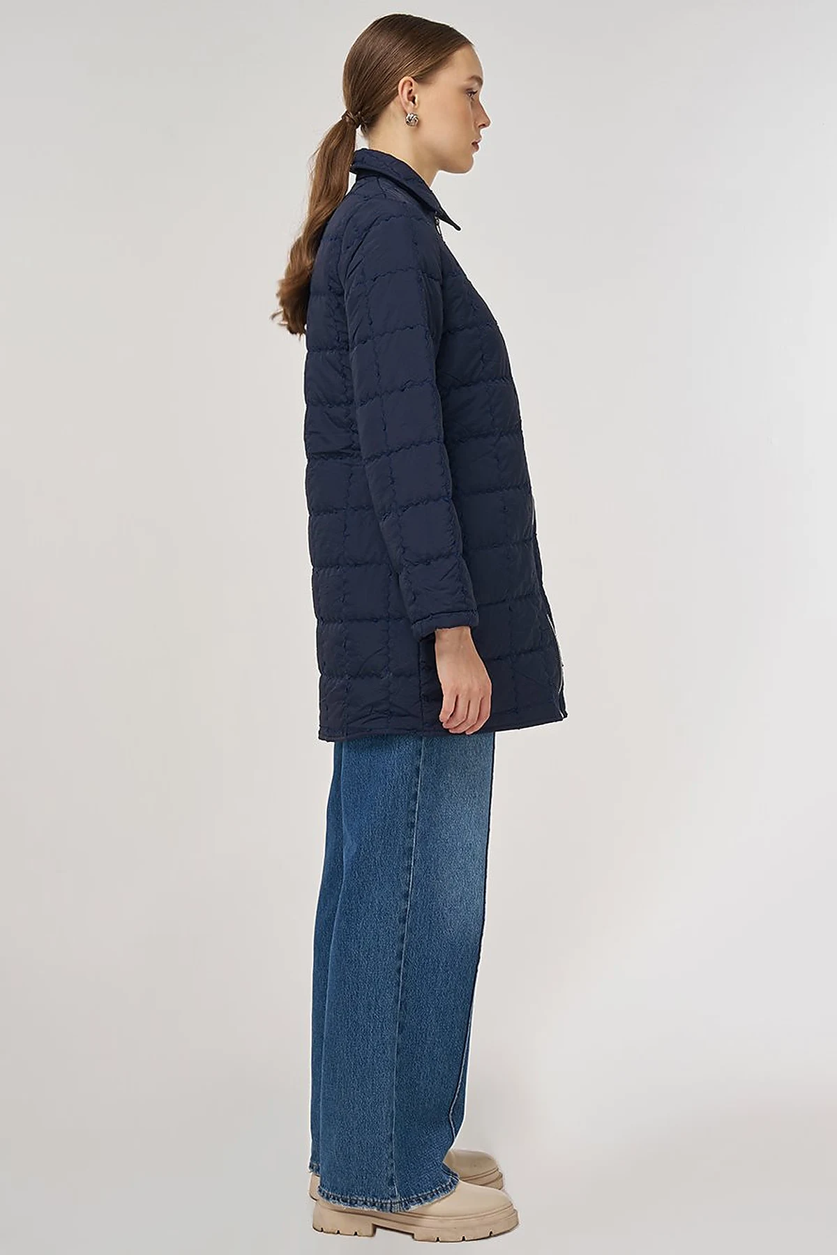 Rib-Stitched Short Anorak Jacket Navy