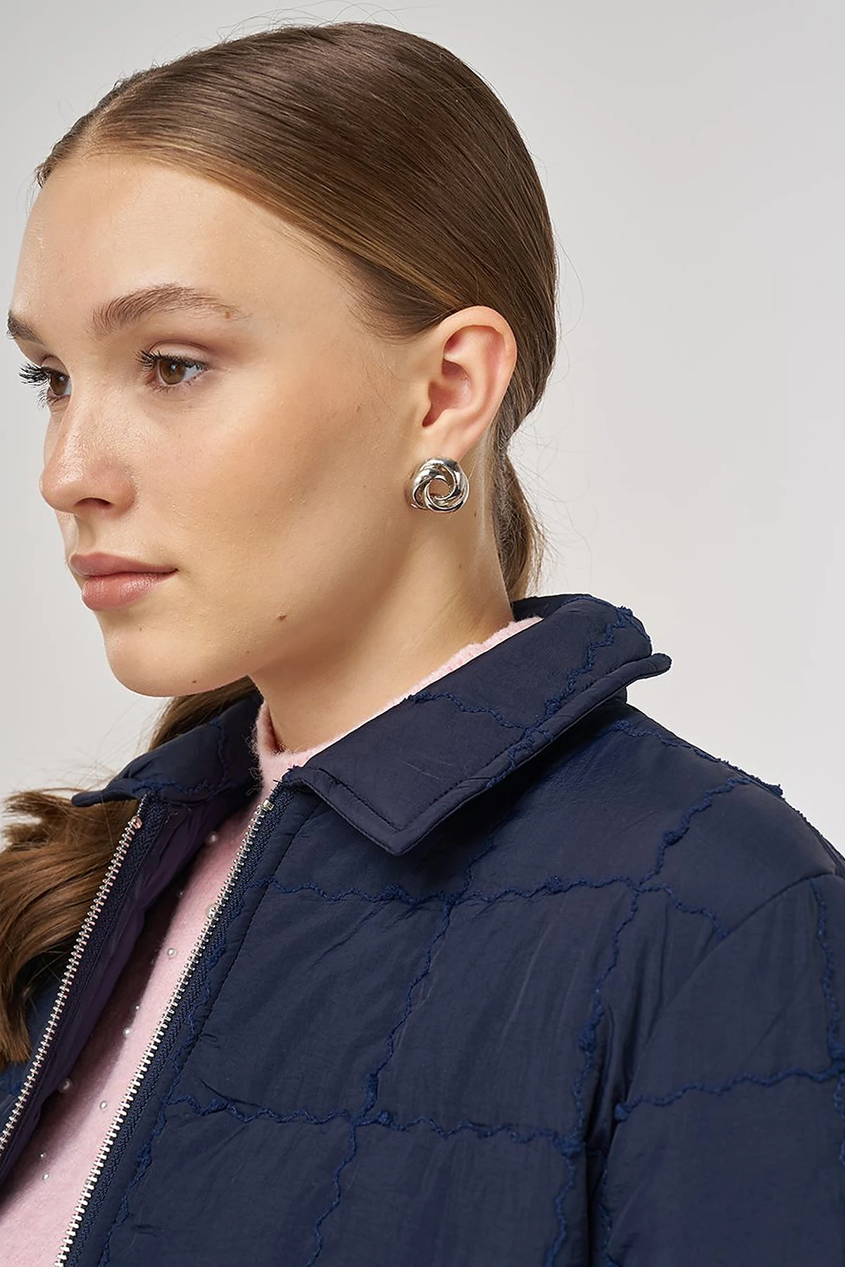 Rib-Stitched Short Anorak Jacket Navy