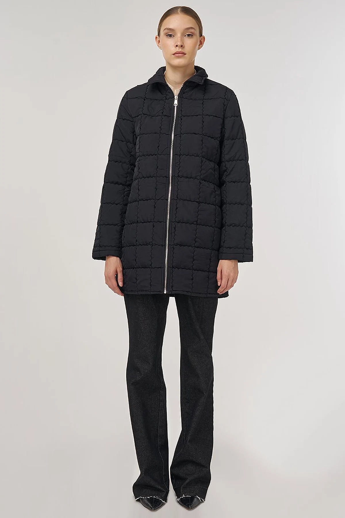 Rib-Stitched Short Anorak Jacket Black