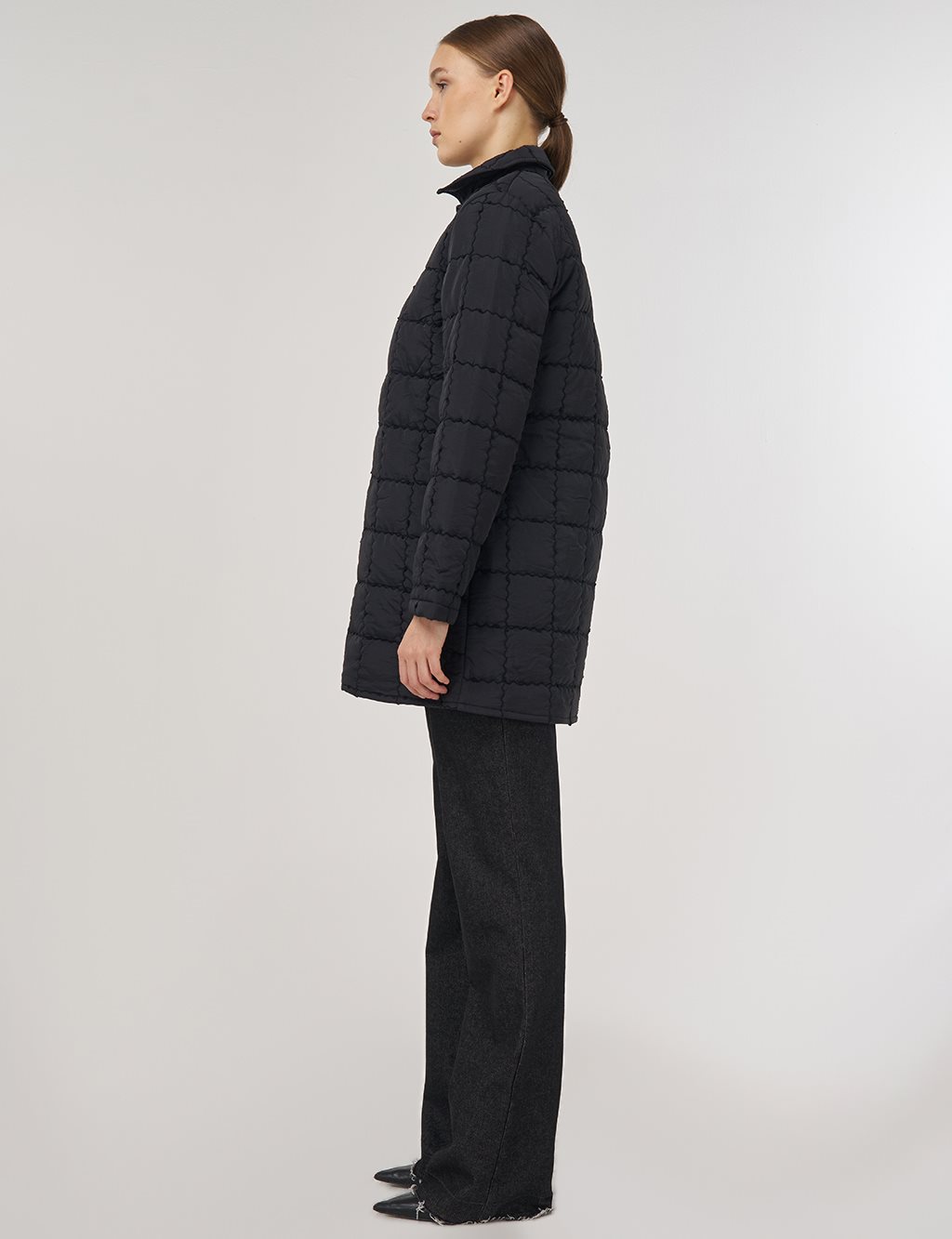 Rib-Stitched Short Anorak Jacket Black