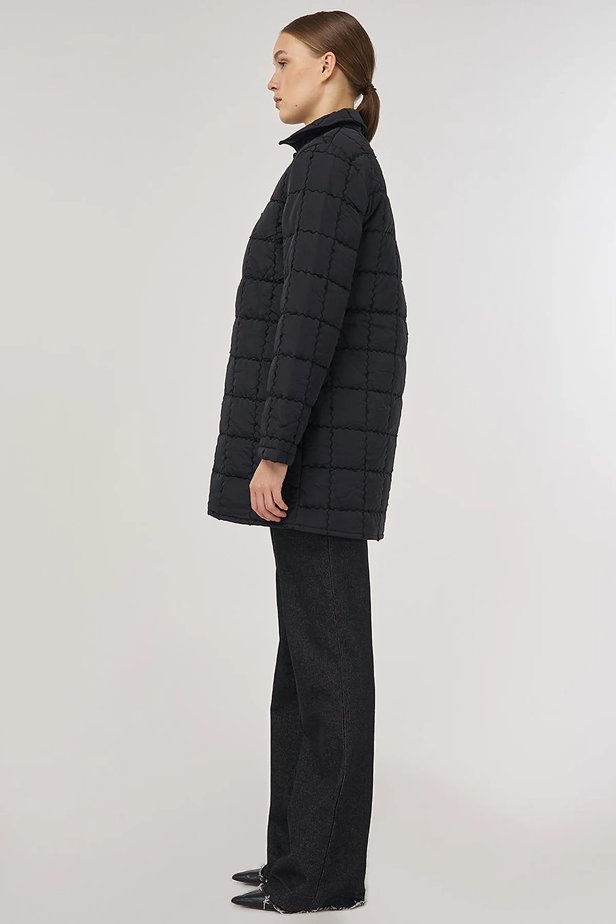 Rib-Stitched Short Anorak Jacket Black
