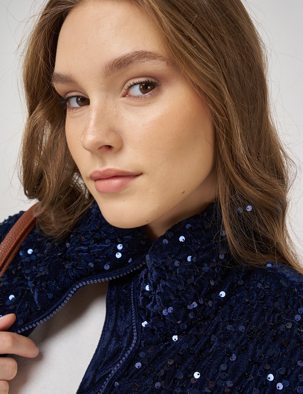 Sequin-Embroidered Puffer Vest Dark Navy