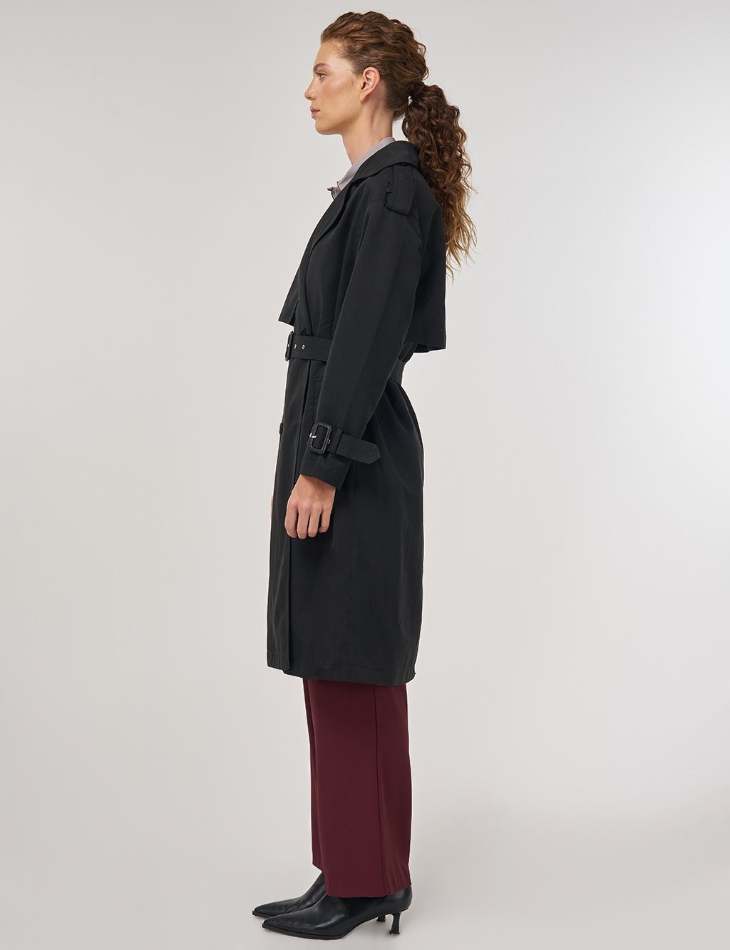 Epaulet Detailed Trench Coat Black