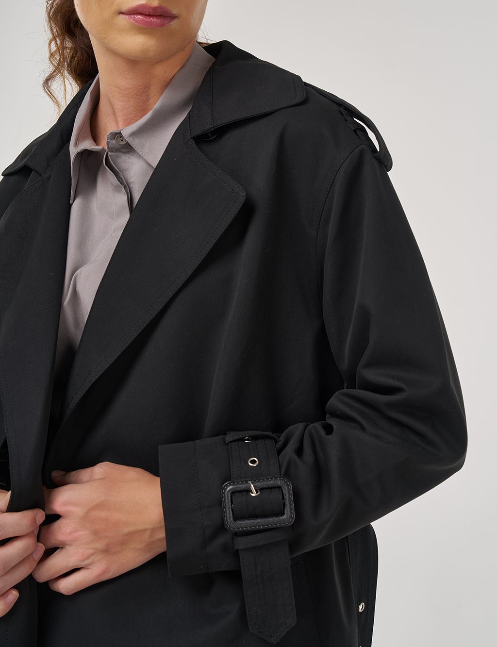Epaulet Detailed Trench Coat Black