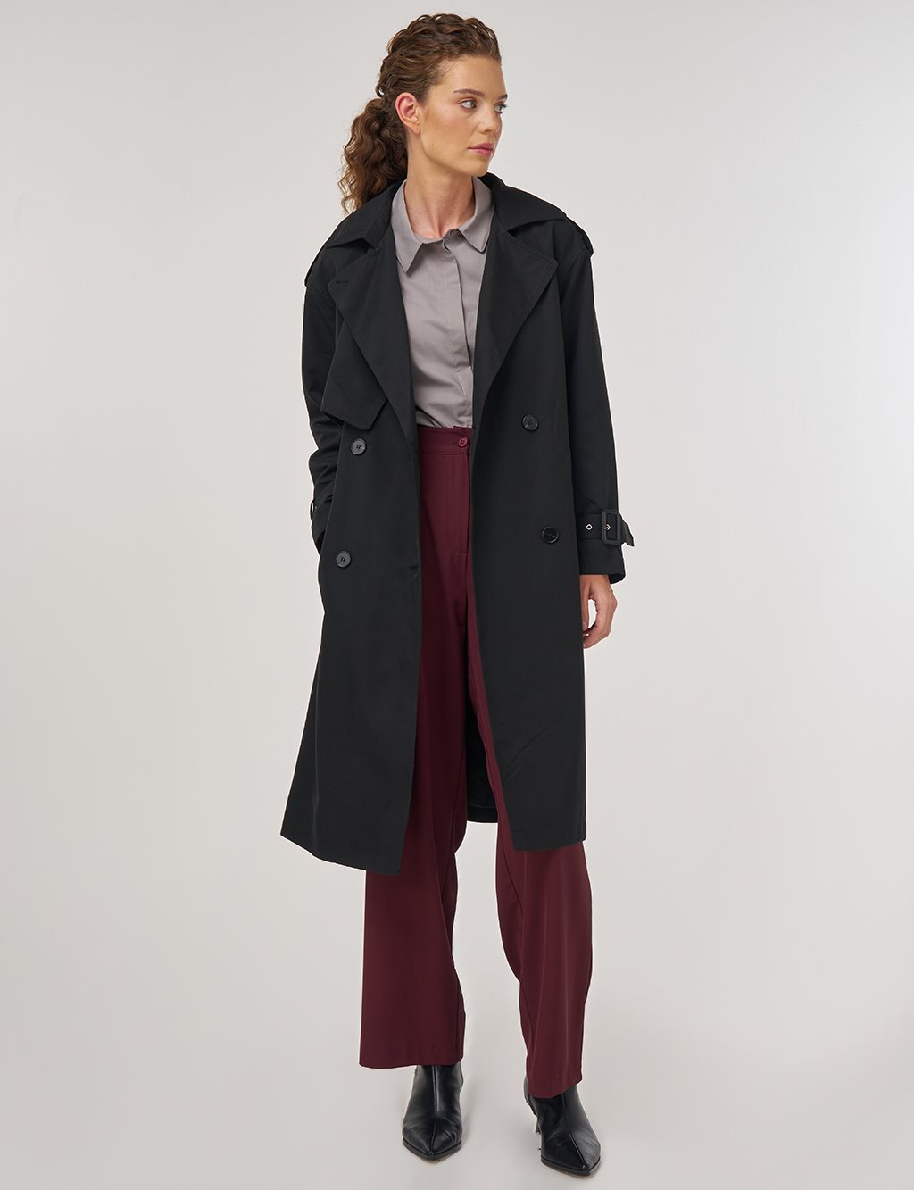 Epaulet Detailed Trench Coat Black