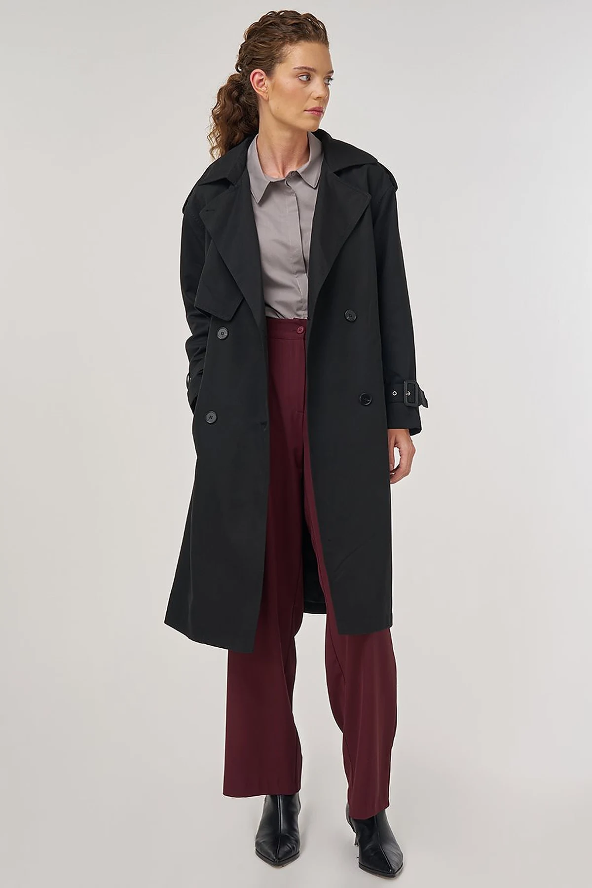 Epaulet Detailed Trench Coat Black