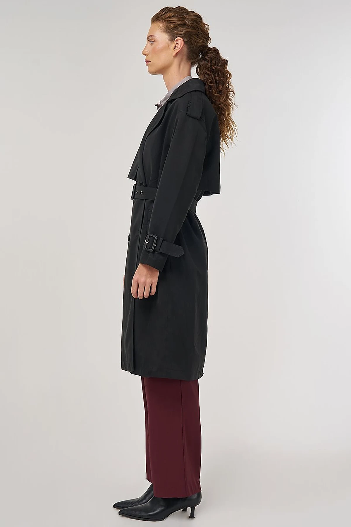 Epaulet Detailed Trench Coat Black