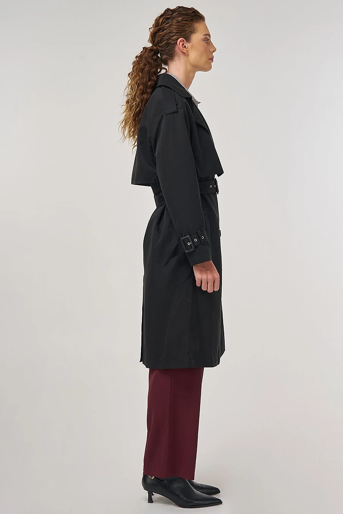 Epaulet Detailed Trench Coat Black
