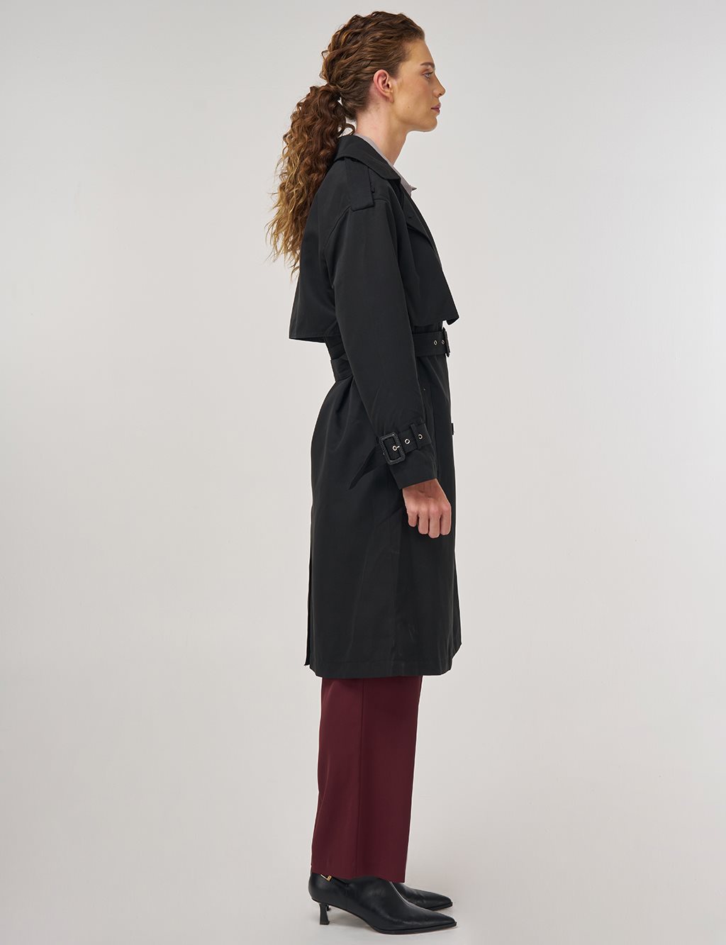 Epaulet Detailed Trench Coat Black