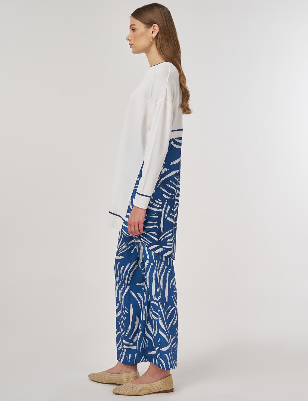 Abstract Pattern Knit Set Navy Blue