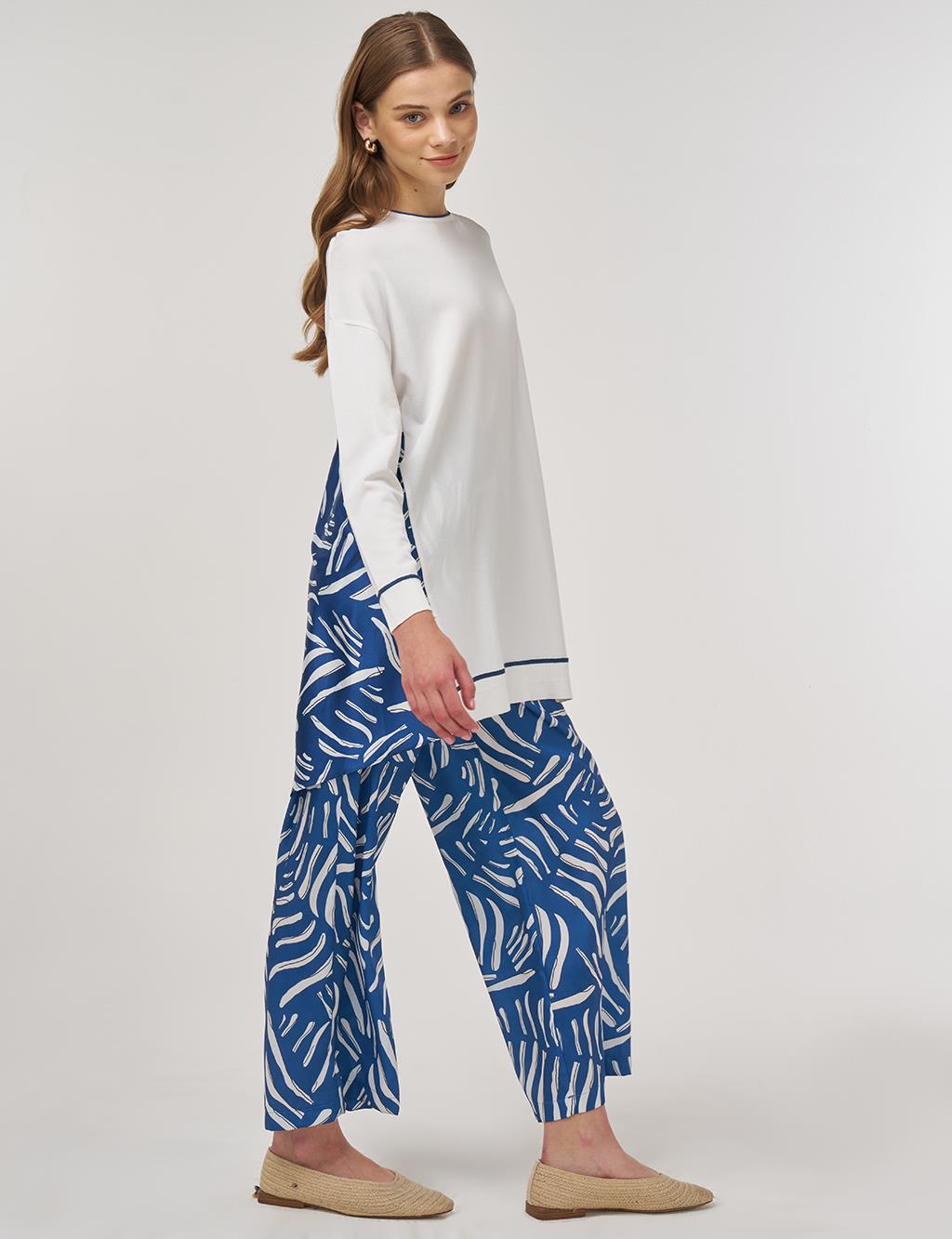 Abstract Pattern Knit Set Navy Blue