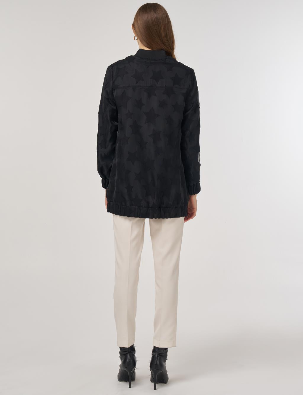 Star-Pattern Bomber Jacket Black