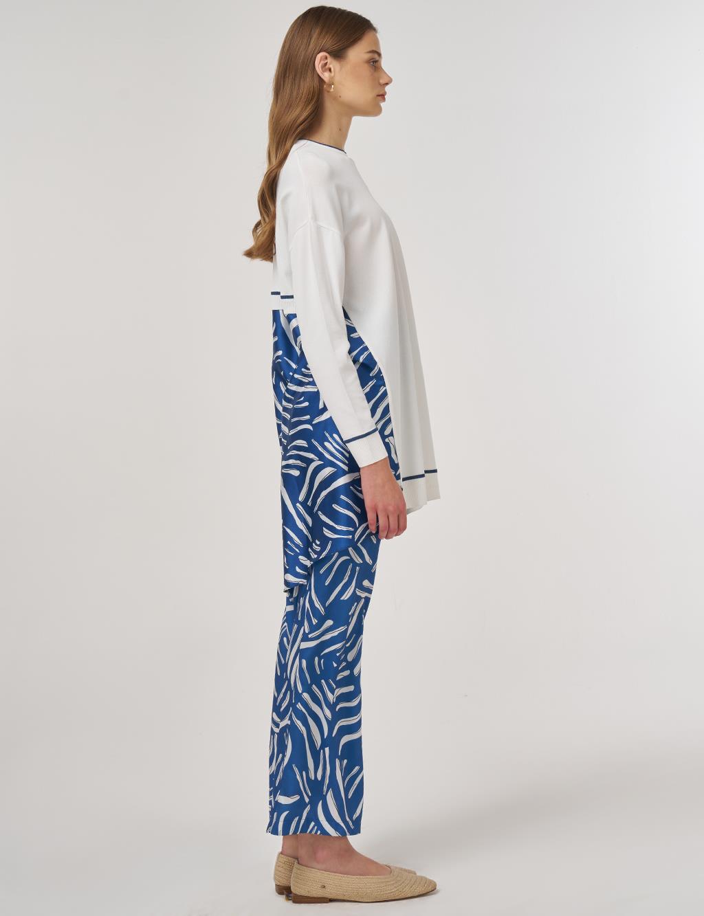 Abstract Pattern Knit Set Navy Blue