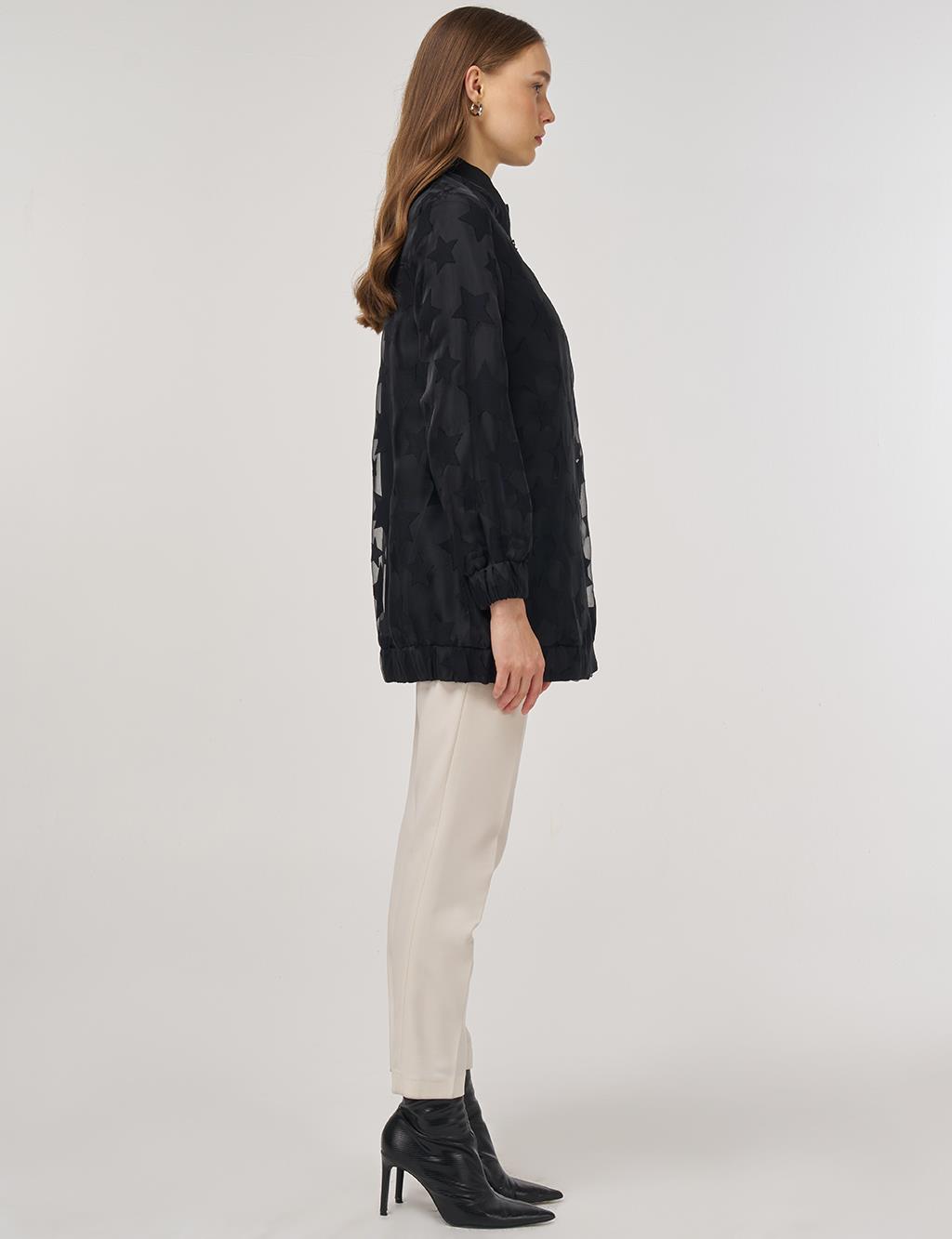 Star-Pattern Bomber Jacket Black