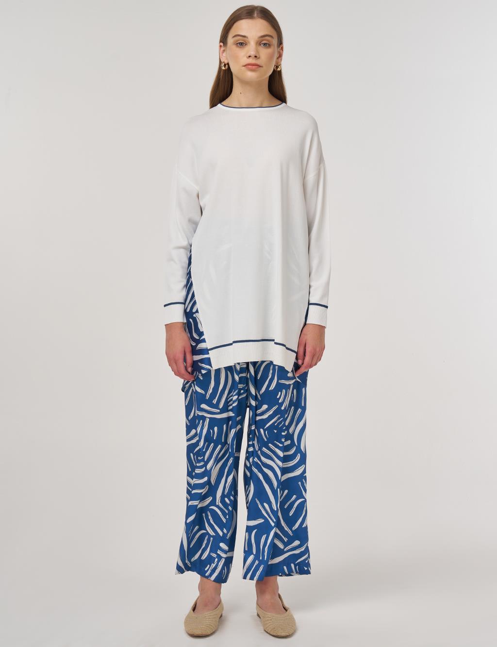 Abstract Pattern Knit Set Navy Blue