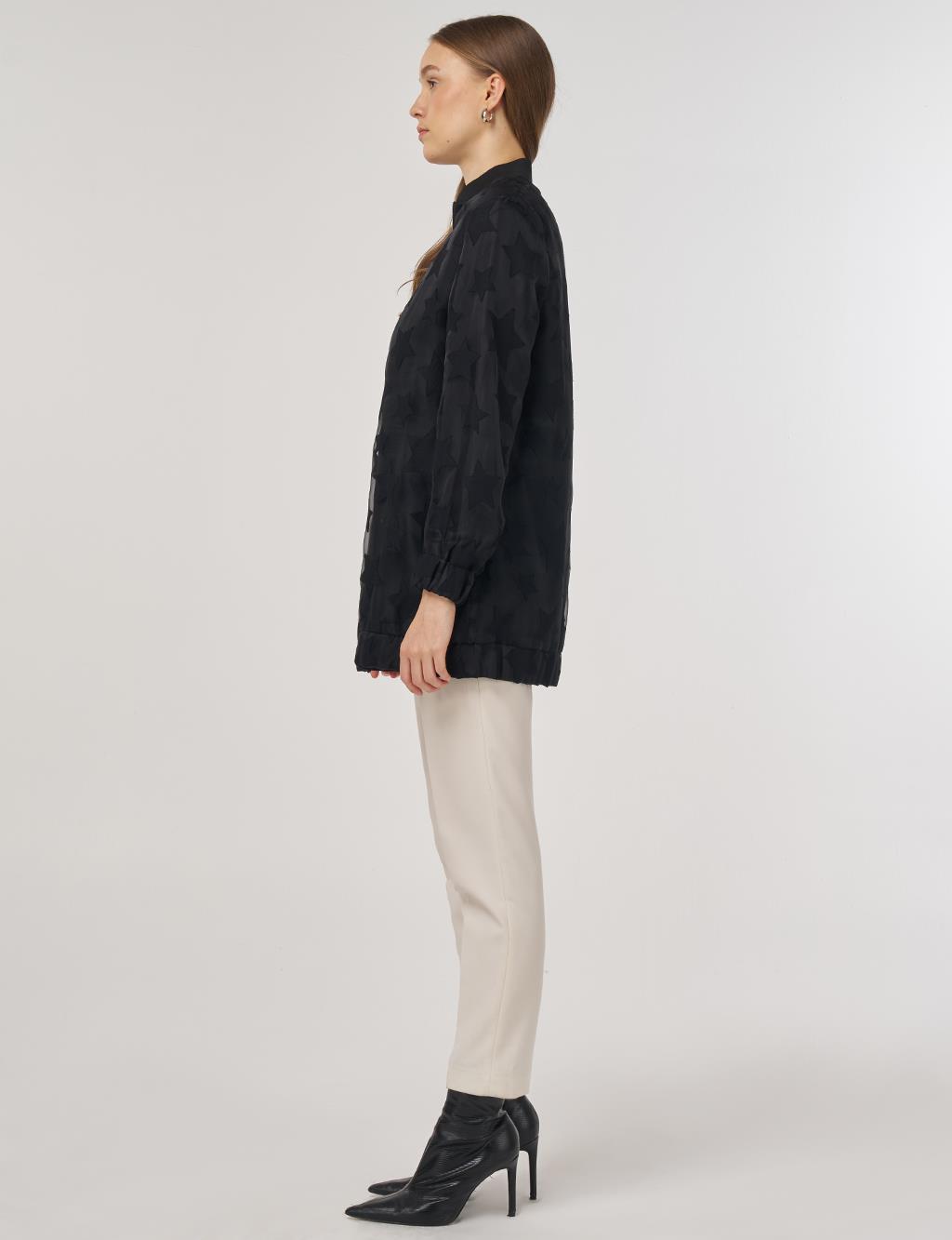 Star-Pattern Bomber Jacket Black