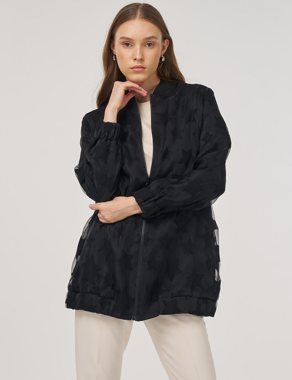 Star-Pattern Bomber Jacket Black