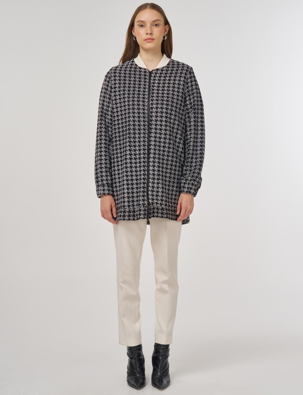 Houndstooth Pattern Jacket Ecru