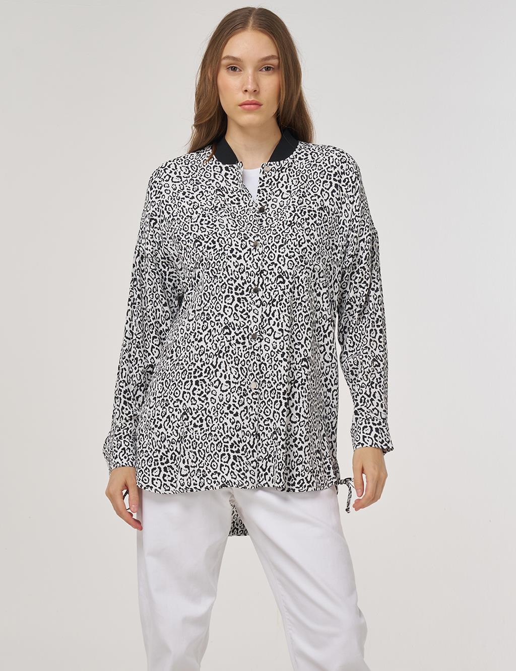 Leopar Desen Viskon Tunik Siyah 