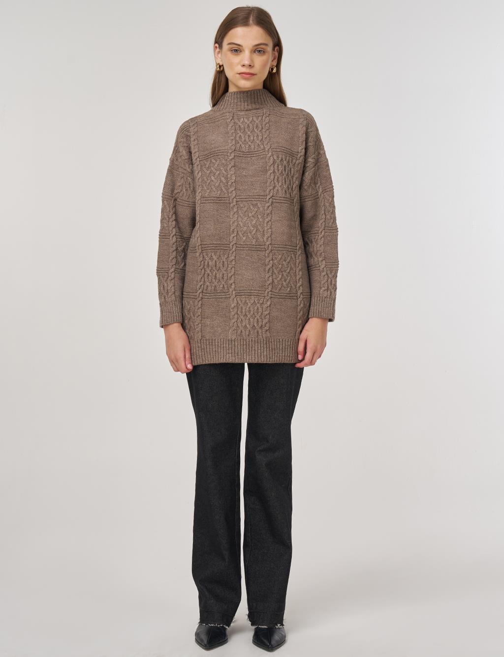 Crochet-Trim Knit Tunic Stone 