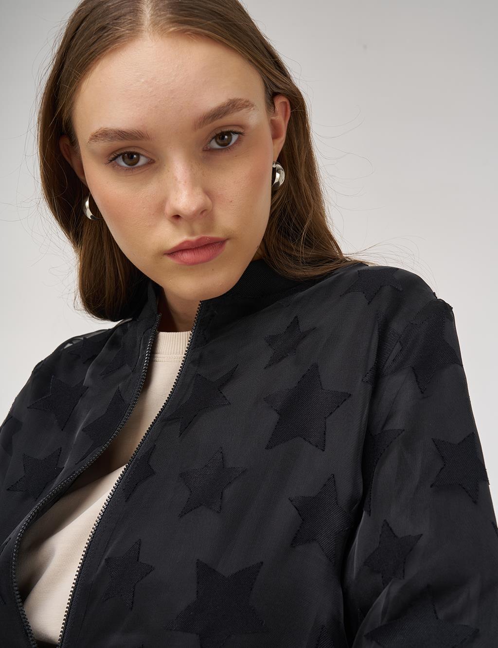 Star-Pattern Bomber Jacket Black