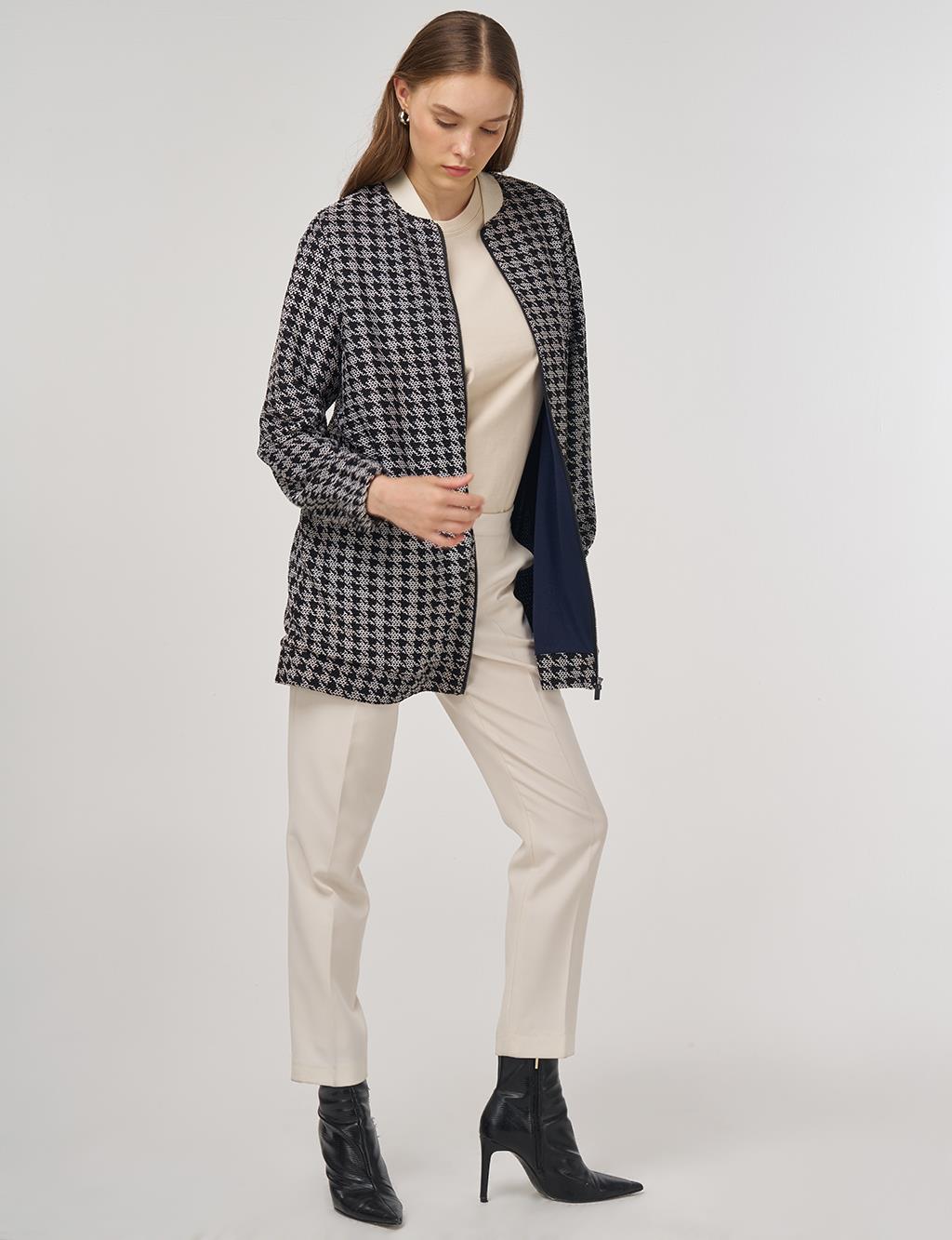 Houndstooth Pattern Jacket Ecru