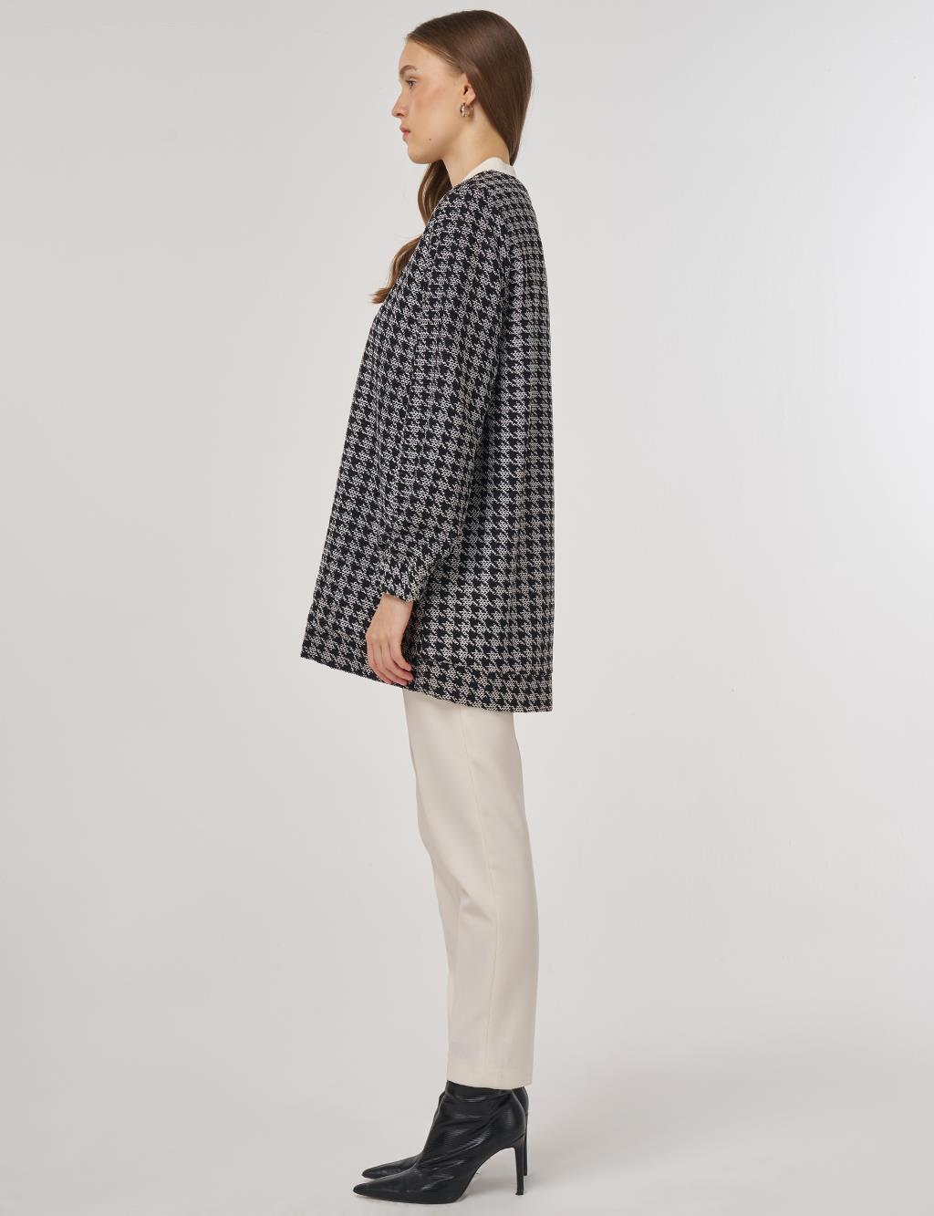 Houndstooth Pattern Jacket Ecru